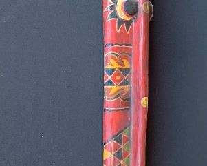 Painted Wood African Tribal Mask Wall Hanging  #2	38x5x3	HxWxD
