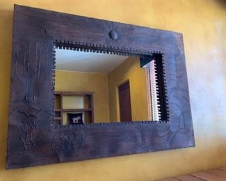 Rustic Metal Wall Hanging Mirror with Southwest Designs	36x49x2	HxWxD
