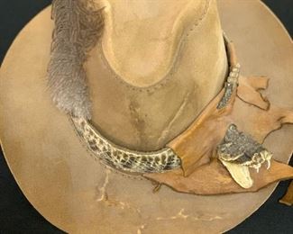 Taxidermy Rattle Snake Head N Home Suede Hat Size Large	Size Large	

