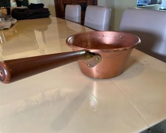 Bottega M.Del C.Rame hammered copper 10 Inch long handle pot made in Italy	10.5 inches   5.25   inches Tall	