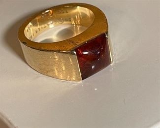Cartier 18k Gold & Amber Tank Ring in Original Box 5.25	SZ: 5.25	
