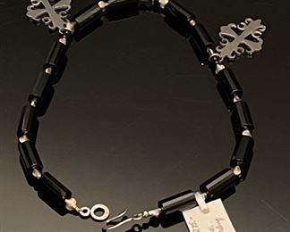 Shelly Pedretti Sterling Silver with Gothic Crosses and onyx beads
