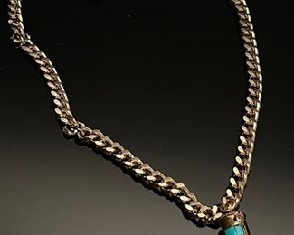 Shelly Pedretti Gold Plate Necklace with Turquoise and Gold inlay pendant