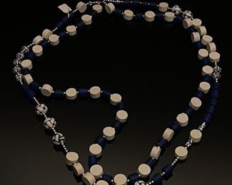 Shelly Pedretti 2 Strand Blue Resin Glass and wood beaded Necklace