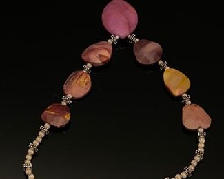 Sterling Silver and Thulite Beaded Necklace.