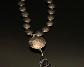 Shelly Pedretti Pure Silver Pendant, Oxidized plated beads, with Hematite tassel Necklace