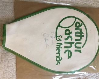 Signed tennis racket cover by all time great Arthur Ashe