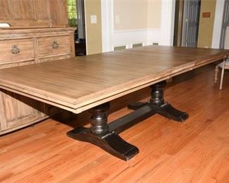 Large Farmhouse Style Dining Table With Painted Stretcher Base