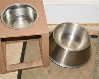 Two 2 Dog Bowls One With Stand