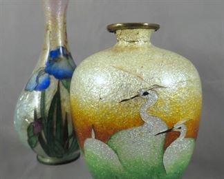 (2) Beautiful and small Japanese ginbari cloisonne vases - BOTH SIGNED!
