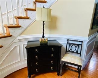 Entryway Table: $250 / Accent Lamp: $25 / Vintage Chair: $20