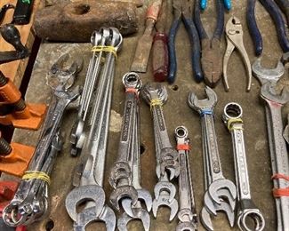 Large variety of sets of craftman wrenches,  S&K wrenches, Sears wrenches and pliers.