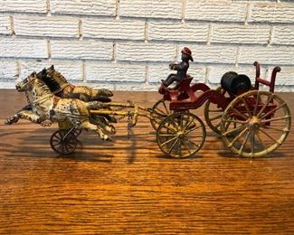 Cast Iron Horse Drawn Fire Hose Reel Wagon
About 15.5in long