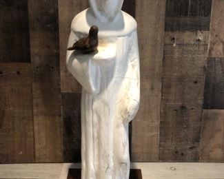 By Barboglio, San Francisco Stone & Iron Statue by the famous Norman Marcus designer, Jan Barboglio, the Saint is hand rubbed stone with an iron bird and an iron base.
Stands an impressive 24in tall