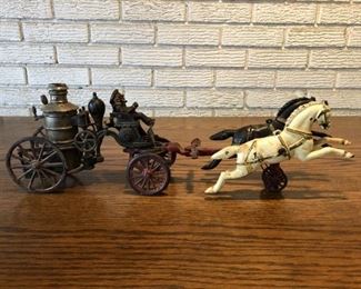 Vintage Cast Iron Horse Drawn Fire Pumper Wagon
About 21in long x 6.5in t