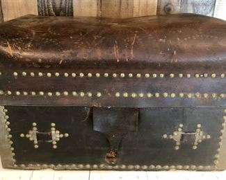 Antique Small Wooden Paper Lined Trunk With leather top
15in tall x 24.5 x 15.5