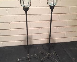 Pair Floor Standing Decorative Metal & Glass
