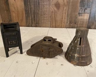 (3) Antique Iron Banks