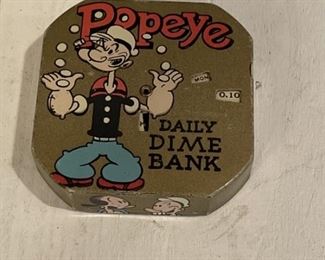 Vintage 1956 Tin Litho Popeye Daily Dime Bank