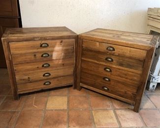 Two Wooden Rustic Farmhouse Side Cabinets