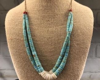 Vintage 2-strand turquoise necklace on jute.