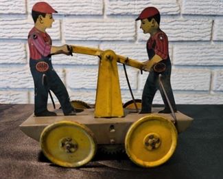 Mechanical Tin Litho Railroad Handcar