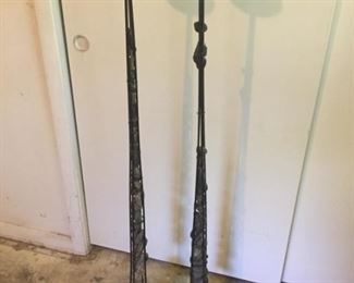 Pair Iron & Rock Decorative Pillar Candle Holders
