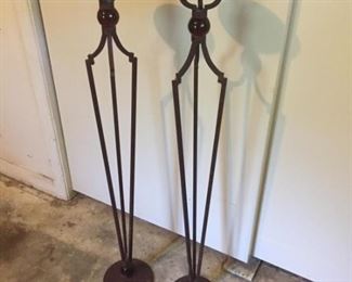 Pair Decorative Iron & Glass Pillar Candle Holders