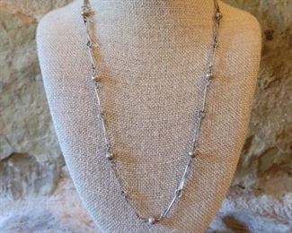 Sterling approx. 24in Beaded & Link Chain Necklace