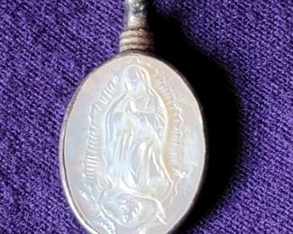 Sterling Mother of Pearl Saint Christopher Medal
