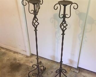 Pair Decorative Iron Pillar Candle Holders
