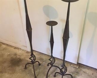 Trio of Iron Floor Standing Pillar Candle Stands