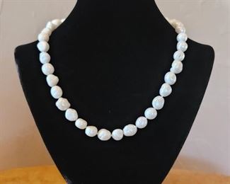 Large Baroque white cultured pearls w several blue pearls near clasp. See photos