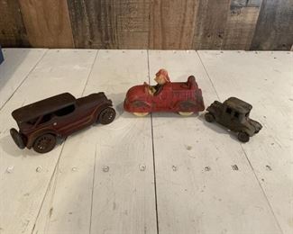 (3) Antique Toy Cars incl Mickey Mouse Fire Truck