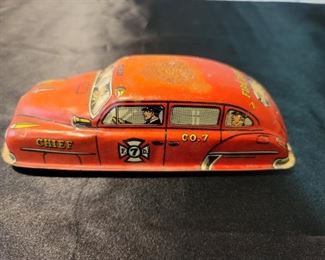 Lupor Tin Lithograph Wind Up Fire Chief Car Wind Up Toy