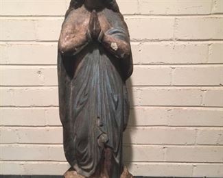 27in Madonna Sculpture is Plaster on Wood Base