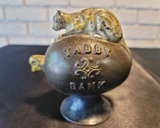 Antique Cast Iron Tabby Mechanical Bank, 1886