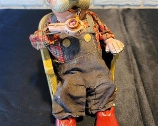 Japan Tin Litho Toy SMOKING GRANDPA