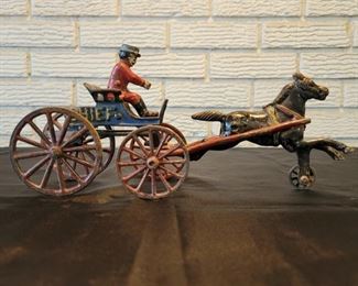 Antique Cast Iron Horse Drawn Fire Chief Wagon