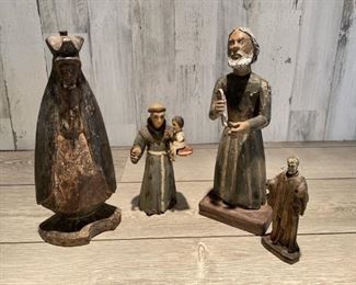 (4) Religious Hand Carved Wooden Statues
