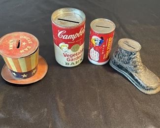 (4) Vintage Tin Litho Still Banks