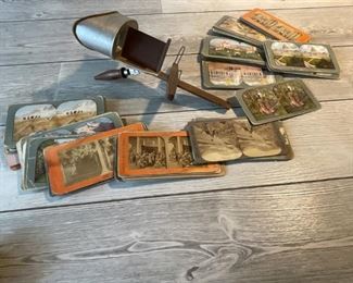 Antique Stereoscope Card Viewer with Picture Cards