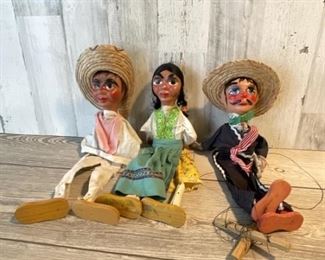 (3) Mexican Wooden Marionette Puppets, AS IS