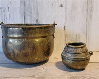 (2) Brass Vessels, smaller is very thick & heavy