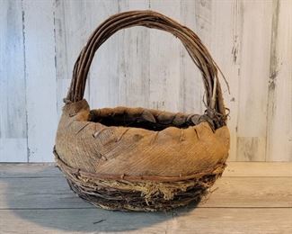 Primitive Coconut Husk & Wicker Woven Basket