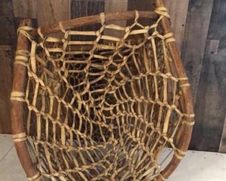 Rustic Primitive Basket, Leather Weave, Wood Frame