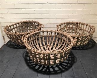 (3) Bent Slatted Wood and Rope Open Baskets