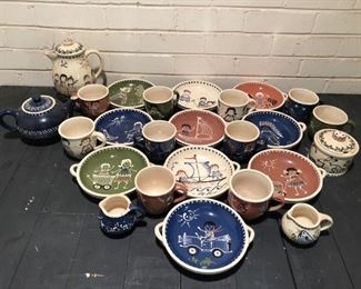 Folk Art Lot of Stoneware w/ Children’s Drawings
