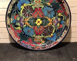Vibrant 24in Glazed Pottery Shallow Bowl