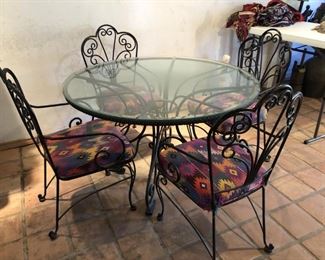 Very Heavy 5 Piece Iron & Glass Patio Table Set